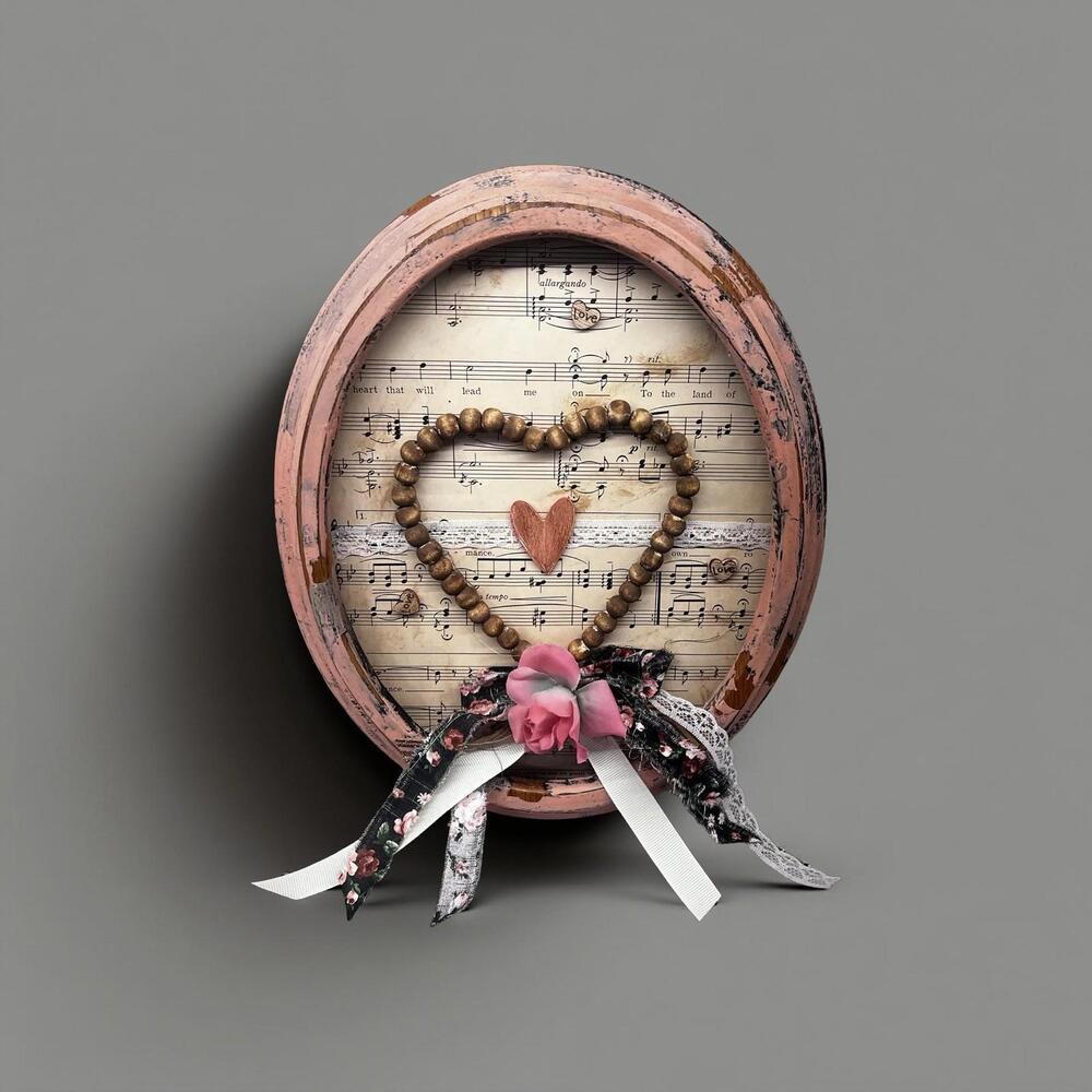 OOAK Vintage Upcycled Chippy Hearts Handmade DIY  Valentines Pink Folkart Decor